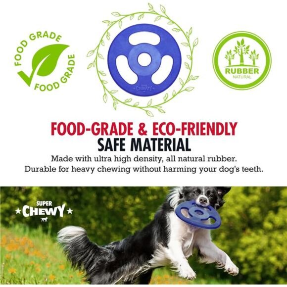 SuperChewy Tough Tug-of-War Flying Disc Toy | Strong Natural Rubber | Great Tug - Picture 3 of 6